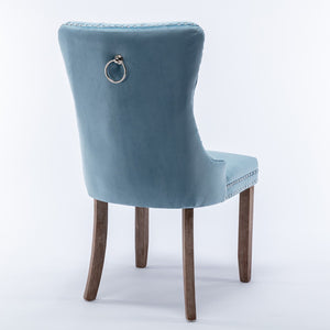 English Elm Nikki Velvet Wingback Dining Chair Set Tufted Brass Nailhead Solid Wood Legs Light Blue W114381106