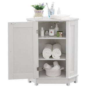 English Elm White Triangle Corner Bathroom Cabinet with Adjustable Shelves, MDF Storage Cupboard for Towels and Cleaning Supplies, Modern Space-Saving Design N725P172615K