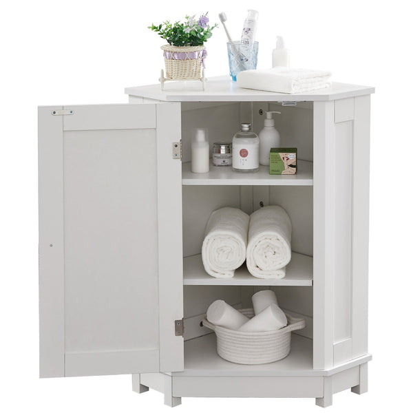 English Elm White Triangle Corner Bathroom Cabinet with Adjustable Shelves, MDF Storage Cupboard for Towels and Cleaning Supplies, Modern Space-Saving Design N725P172615K