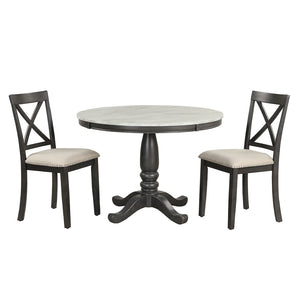 English Elm Orisfur. Round Faux Marble 5 Piece Dining Set with Rubberwood Legs Seats Four SG000342AAA