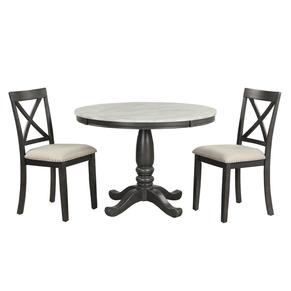 English Elm Orisfur. Round Faux Marble 5 Piece Dining Set with Rubberwood Legs Seats Four SG000342AAA
