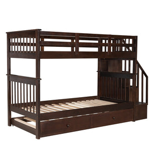 English Elm Stairway Twin Over Bunk Bed with Trundle Storage Steps Kids Shared Bedroom Espresso LT000209AAP