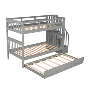 English Elm Stairway Twin Over Bunk Bed with Trundle Storage Steps Kids Shared Bedroom LT000209AAE