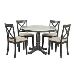 English Elm Orisfur. Round Faux Marble 5 Piece Dining Set with Rubberwood Legs Seats Four SG000342AAA