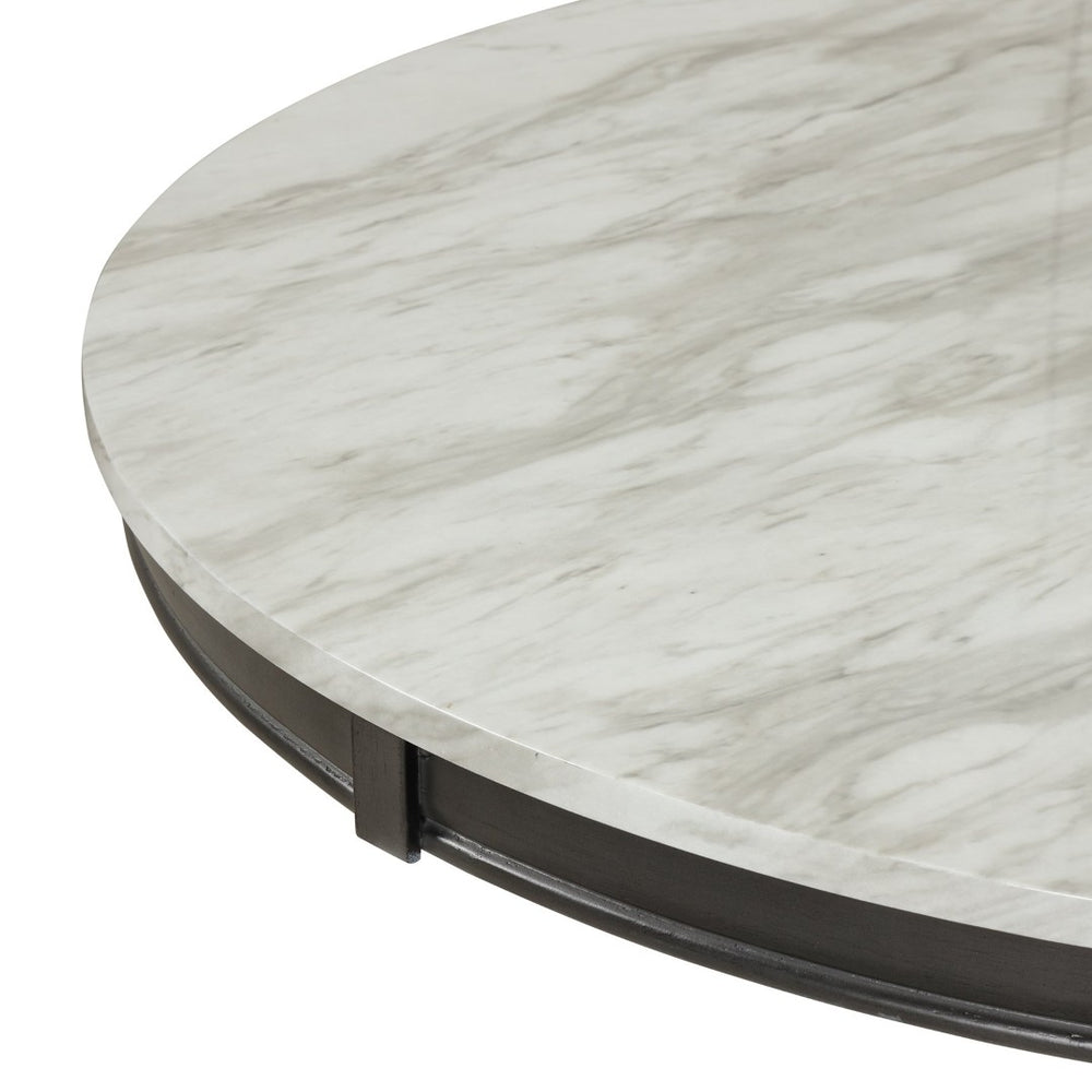 English Elm Dining Table Round Faux Marble Top with Rubberwood Legs for Kitchen or Small Space SG000347AAA