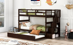 English Elm Stairway Twin Over Bunk Bed with Trundle Storage Steps Kids Shared Bedroom Espresso LT000209AAP