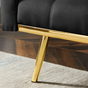 English Elm BLACK Velvet Convertible Futon Sofa Bed with Gold Legs — Compact Sleeper Couch, Foam Comfort W58842966