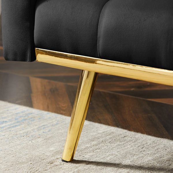 English Elm BLACK Velvet Convertible Futon Sofa Bed with Gold Legs — Compact Sleeper Couch, Foam Comfort W58842966