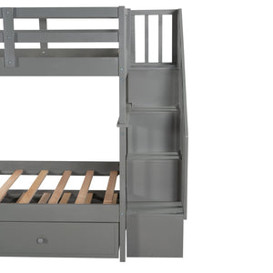 English Elm Stairway Twin Over Bunk Bed with Trundle Storage Steps Kids Shared Bedroom LT000209AAE-1