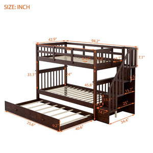 English Elm Stairway Twin Over Bunk Bed with Trundle Storage Steps Kids Shared Bedroom Espresso LT000209AAP-1