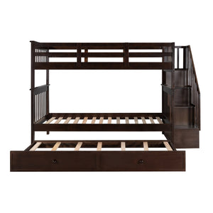 English Elm Stairway Twin Over Bunk Bed with Trundle Storage Steps Kids Shared Bedroom Espresso LT000209AAP-1
