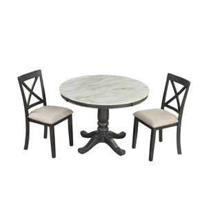 English Elm Orisfur. Round Faux Marble 5 Piece Dining Set with Rubberwood Legs Seats Four SG000342AAA