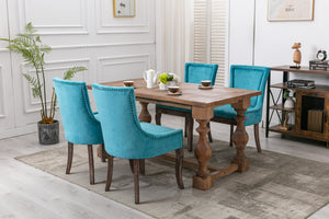 English Elm A&A Blue Ultra Side Dining Chair Set of 2 — Thickened Fabric, Neutral Solid Wood Legs, Bronze Nailhead Accents W114341475