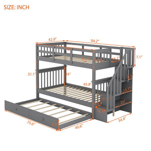 English Elm Stairway Twin Over Bunk Bed with Trundle Storage Steps Kids Shared Bedroom LT000209AAE