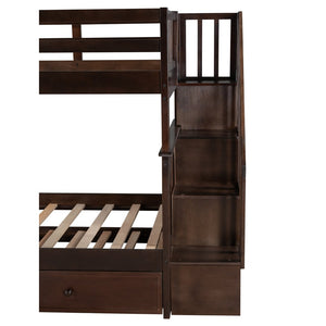 English Elm Stairway Twin Over Bunk Bed with Trundle Storage Steps Kids Shared Bedroom Espresso LT000209AAP