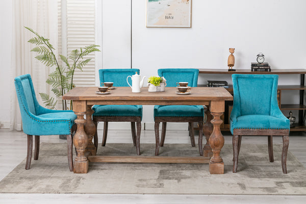 English Elm A&A Luxe Side Dining Chair Set of 2, Blue Thickened Fabric Upholstery, Solid Wood Legs & Bronze Nailhead Accents W114341475