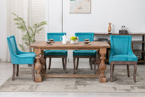 English Elm A&A Blue Ultra Side Dining Chair Set of 2 — Thickened Fabric, Neutral Solid Wood Legs, Bronze Nailhead Accents W114341475