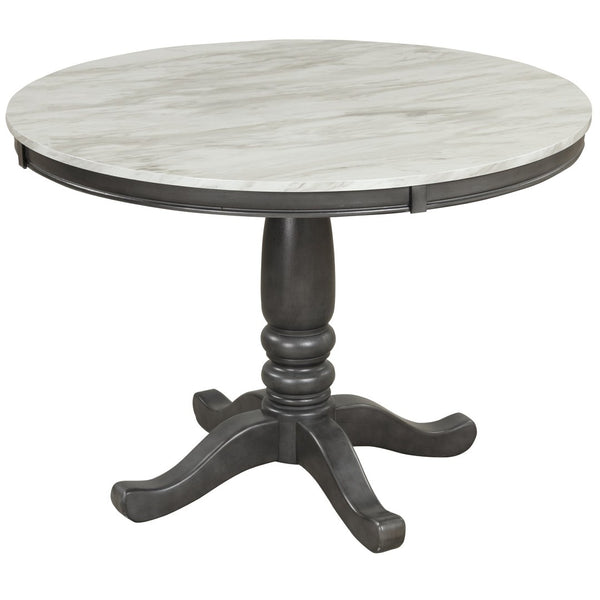 English Elm Orisfur. Round Faux Marble 5 Piece Dining Set with Rubberwood Legs Seats Four SG000342AAA