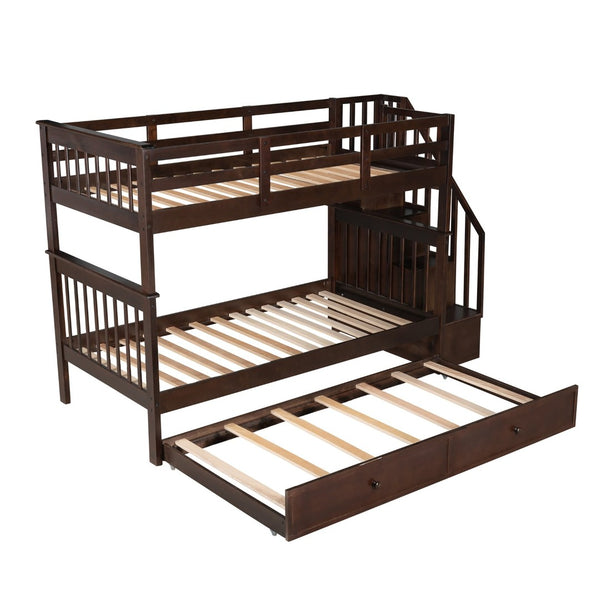 English Elm Stairway Twin Over Bunk Bed with Trundle Storage Steps Kids Shared Bedroom Espresso LT000209AAP