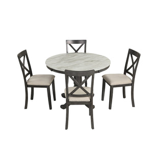 English Elm Orisfur. Round Faux Marble 5 Piece Dining Set with Rubberwood Legs Seats Four SG000342AAA