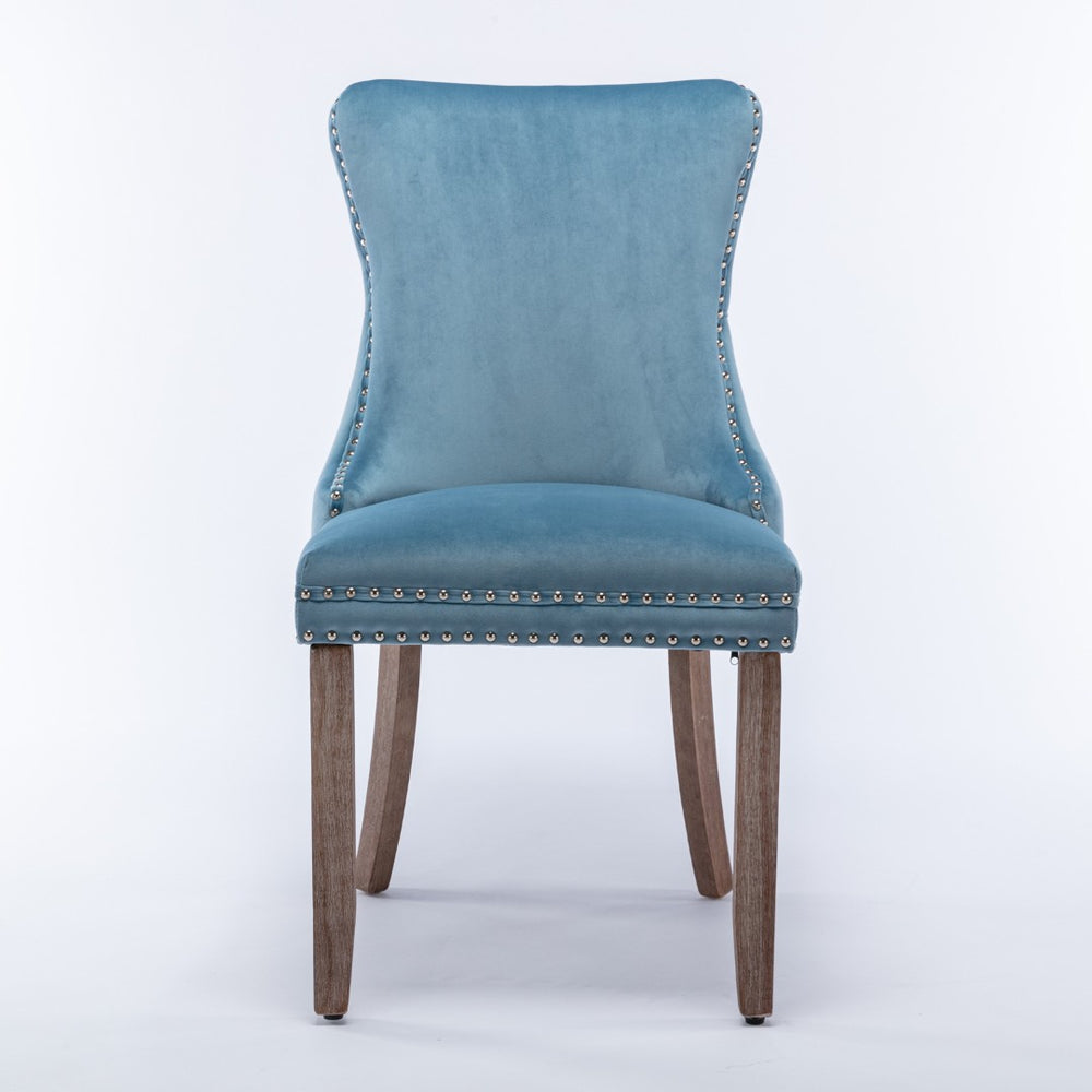 English Elm A&a Furniture Velvet Wingback Dining Chairs Nailhead Trim Solid Wood Legs Set 2 W114351690