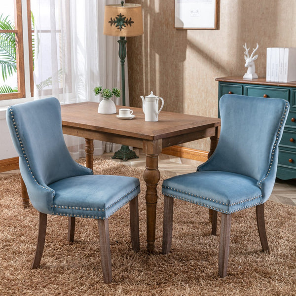 English Elm A&a Furniture Velvet Wingback Dining Chairs Nailhead Trim Solid Wood Legs Set 2 W114351690