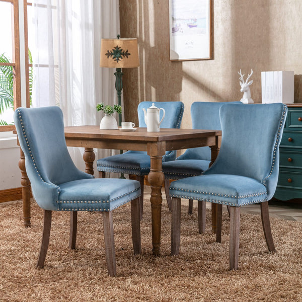English Elm A&a Furniture Velvet Wingback Dining Chairs Nailhead Trim Solid Wood Legs Set 2 W114351690