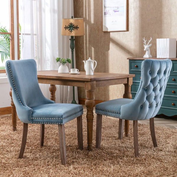 English Elm A&a Furniture Velvet Wingback Dining Chairs Nailhead Trim Solid Wood Legs Set 2 W114351690