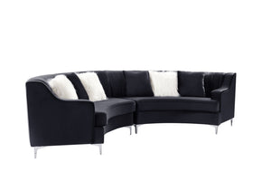 English Elm Black Velvet Curved Loveseat with Foam Cushions and Metal Legs for Modern Living Rooms W308S00075