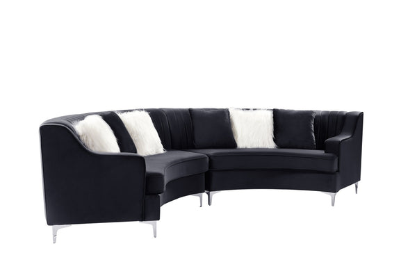 English Elm Black Velvet Curved Loveseat with Foam Cushions and Metal Legs for Modern Living Rooms W308S00075