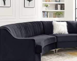 English Elm Black Velvet Curved Loveseat with Foam Cushions and Metal Legs for Modern Living Rooms W308S00075