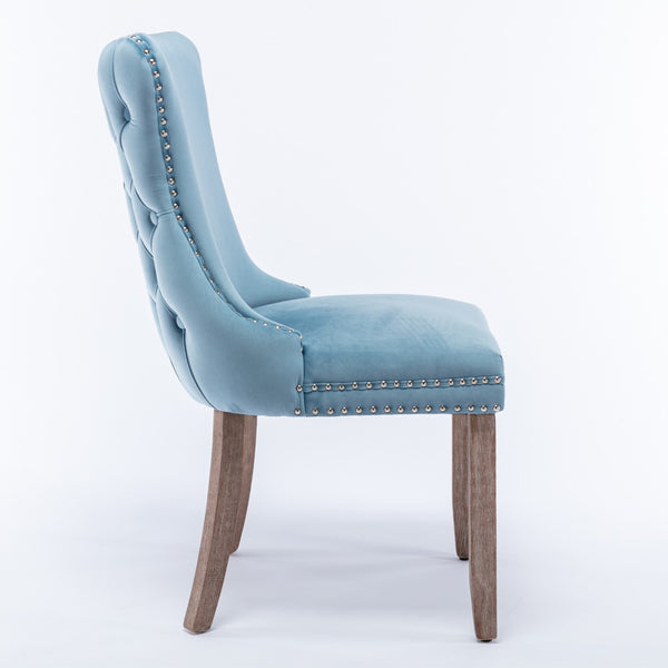 English Elm A&a Furniture Velvet Wingback Dining Chairs Nailhead Trim Solid Wood Legs Set 2 W114351690