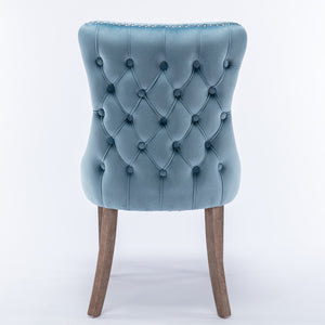English Elm A&a Furniture Velvet Wingback Dining Chairs Nailhead Trim Solid Wood Legs Set 2 W114351690