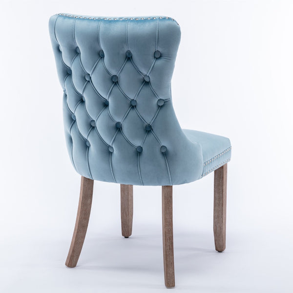 English Elm A&a Furniture Velvet Wingback Dining Chairs Nailhead Trim Solid Wood Legs Set 2 W114351690