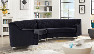 English Elm Black Velvet Curved Loveseat with Foam Cushions and Metal Legs for Modern Living Rooms W308S00075