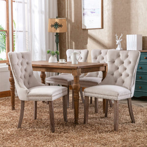 English Elm Nikki Velvet Dining Chairs Set of Two Tufted Nailhead Solid Wood Legs Formal Beige W114381116