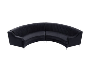 English Elm Black Velvet Curved Loveseat with Foam Cushions and Metal Legs for Modern Living Rooms W308S00075