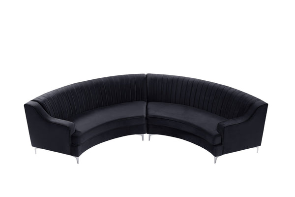 English Elm Black Velvet Curved Loveseat with Foam Cushions and Metal Legs for Modern Living Rooms W308S00075