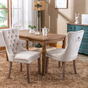 English Elm Nikki Velvet Dining Chairs Set of Two Tufted Nailhead Solid Wood Legs Formal Beige W114381116