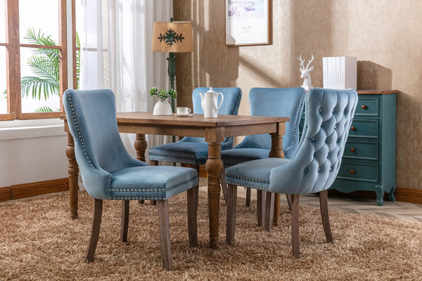 English Elm A&a Furniture Velvet Wingback Dining Chairs Nailhead Trim Solid Wood Legs Set 2 W114351690