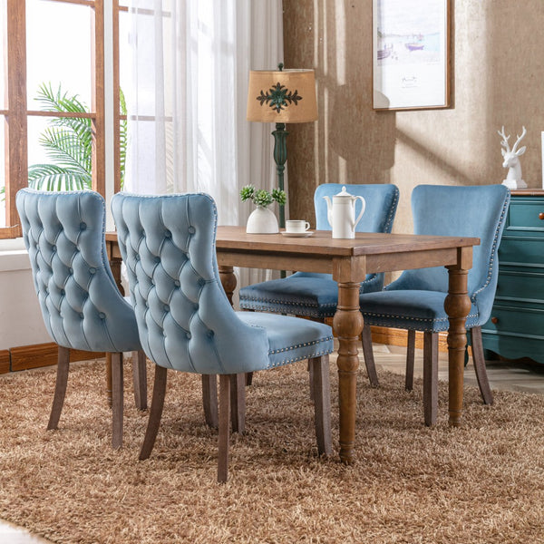 English Elm A&a Furniture Velvet Wingback Dining Chairs Nailhead Trim Solid Wood Legs Set 2 W114351690