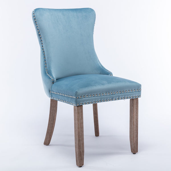 English Elm A&a Furniture Velvet Wingback Dining Chairs Nailhead Trim Solid Wood Legs Set 2 W114351690