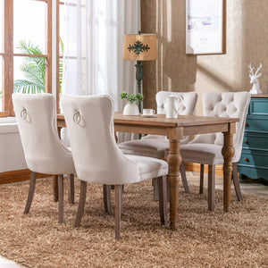 English Elm Nikki Velvet Dining Chairs Set of Two Tufted Nailhead Solid Wood Legs Formal Beige W114381116
