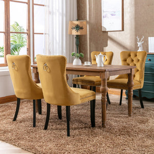 English Elm Nikki Velvet Wingback Dining Chair Set Tufted Brass Nailhead Solid Wood Legs Gold W114381109