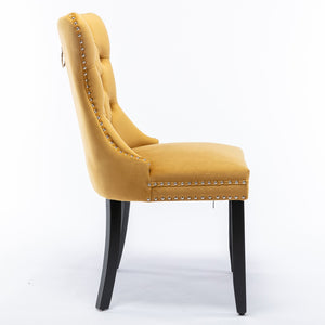 English Elm Nikki Velvet Wingback Dining Chair Set Tufted Brass Nailhead Solid Wood Legs Gold W114381109