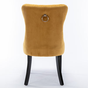 English Elm Nikki Velvet Wingback Dining Chair Set Tufted Brass Nailhead Solid Wood Legs Gold W114381109