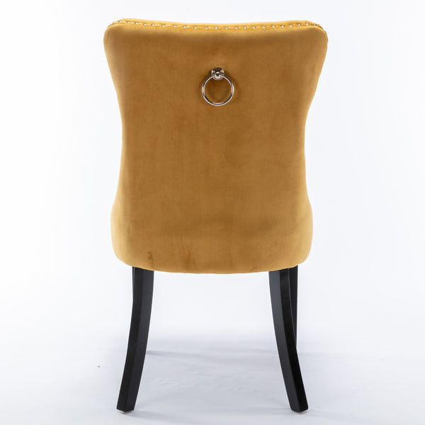 English Elm Nikki Velvet Wingback Dining Chair Set Tufted Brass Nailhead Solid Wood Legs Gold W114381109