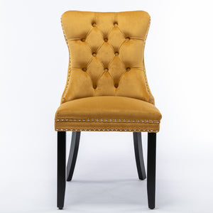 English Elm Nikki Velvet Wingback Dining Chair Set Tufted Brass Nailhead Solid Wood Legs Gold W114381109