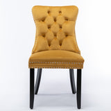 2-Pack Modern Gold Velvet Dining Chairs with Wood Legs, Nailhead Trim & High Back Support