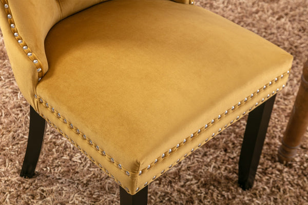 English Elm Nikki Velvet Wingback Dining Chair Set Tufted Brass Nailhead Solid Wood Legs Gold W114381109